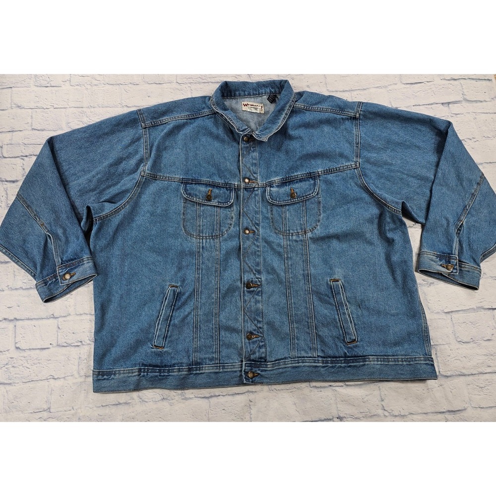 Wrangler Denim Jacket MENS 5X Blue Rugged Wear Trucker Cotton Workwear RJK30VI